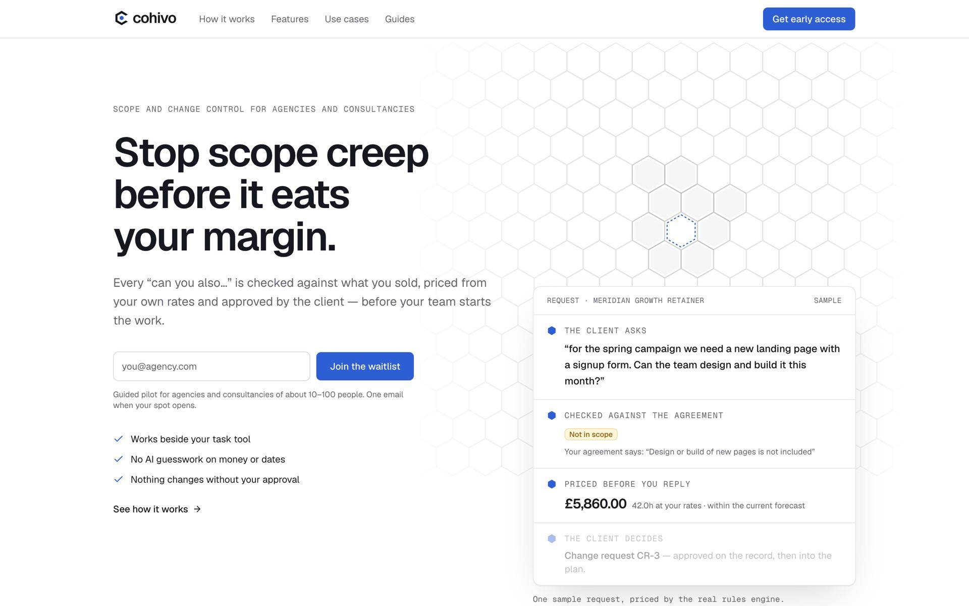 Cohivo landing page: Stop scope creep before it eats your margin
